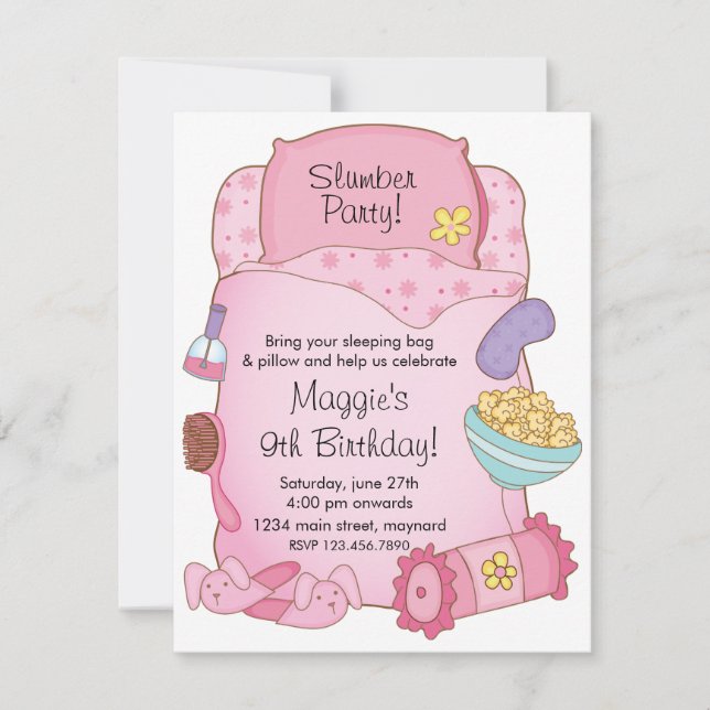 Girls Sleeping Bag Birthday Invitation (Front)