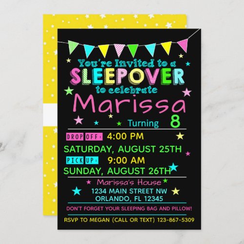 Girls Sleepover Birthday Invitation Slumber Party