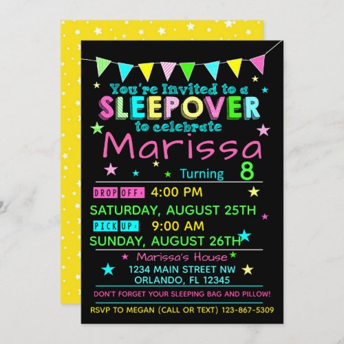 Girls Sleepover Birthday Invitation Slumber Party