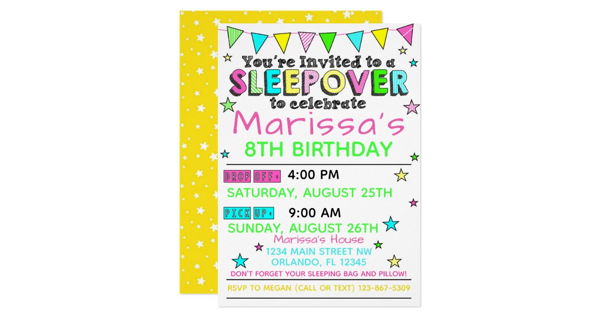 Girls Sleepover Birthday Invitation Slumber Party Zazzle Com