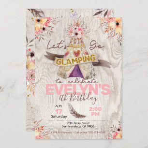 Girls Sleepover invitation, Glamping Invitation