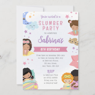Girls Sleepover Invite Slumber Party PJs Pillows 