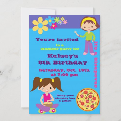 Girls Sleepover Pajama Slumber Party Invitation