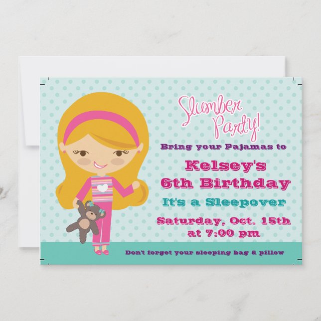 Girls Sleepover Pajama Slumber Party Invitation (Front)