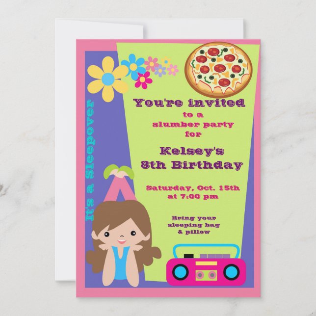 Girls Sleepover Pajama Slumber Party Invitation (Front)