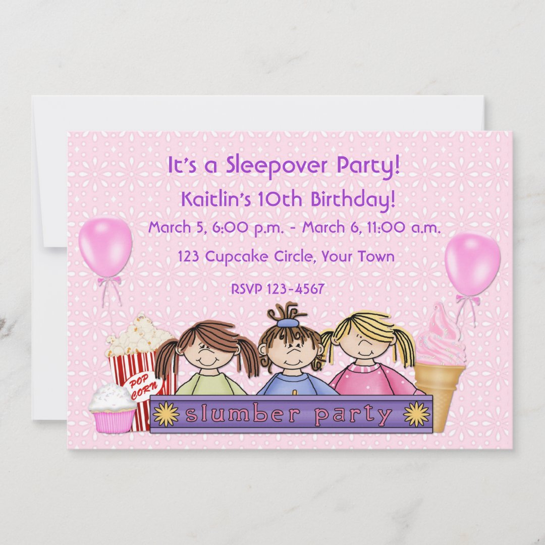 Girl's Sleepover Party Birthday Invitation | Zazzle