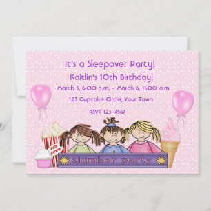 Girl's Sleepover Party Birthday Invitation