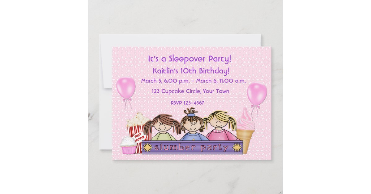 Girl's Sleepover Party Birthday Invitation | Zazzle