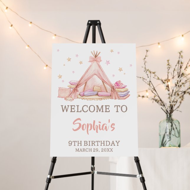 Girls Sleepover Party Birthday Party Welcome Sign (In Situ (Stand))