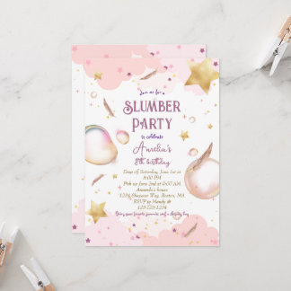 Girls Sleepover Pastel Pink Slumber Birthday Party Invitation