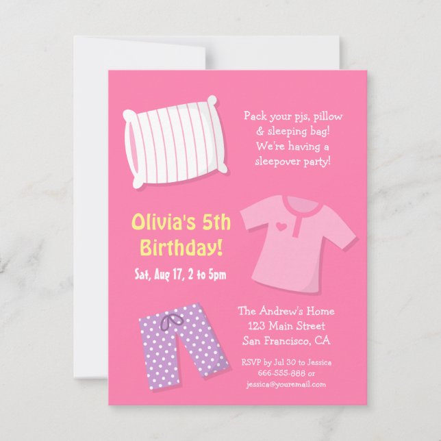 Girls Sleepover Slumber Birthday Party Invitations (Front)