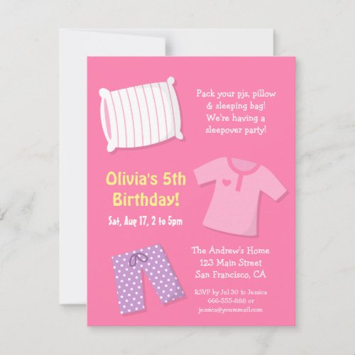 Girls Sleepover Slumber Birthday Party Invitations