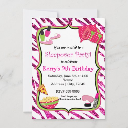 Girls Sleepover Slumber Party Makeup Invitation