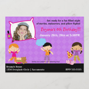 Girls Sleepover Slumber Party Photo Invitation
