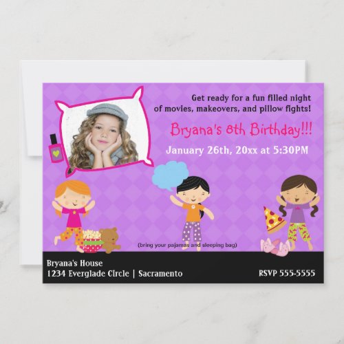 Girls Sleepover Slumber Party Photo Invitation