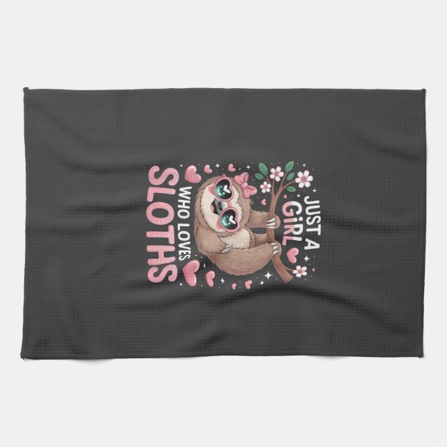 Girls Sloth T-Shirt Kitchen Towel (Horizontal)