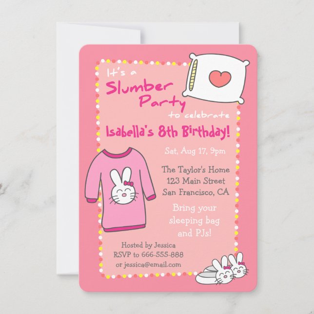 Girls Slumber Birthday Party Sleepover Pajamas Invitation (Front)