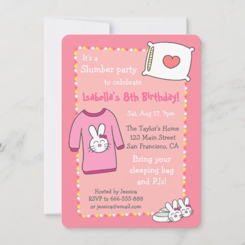 Girls Slumber Birthday Party Sleepover Pyjama Invitation