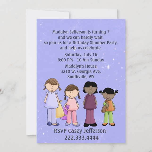 Girl's Slumber Party Birthday Invitation (Front)