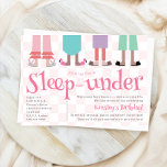 Girls Slumber Party Birthday Sleep Under  Invitation<br><div class="desc">A birthday slumber party invitation featuring an illustration of four pairs of feet wearing flamingo,  bear,  cat,  and bunny slippers.  Pajamas have pastel scheme.  Background is pink checkerboard pattern.</div>