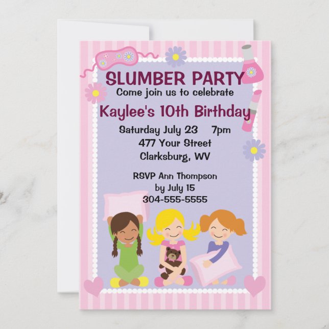 Girl's Slumber Party Invitation (Front)