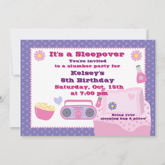 Girls Slumber Party Sleepover Pajama Invitation (Front)