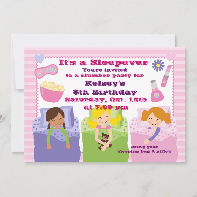Girls Slumber Party Sleepover Pajama Invitation (Front)
