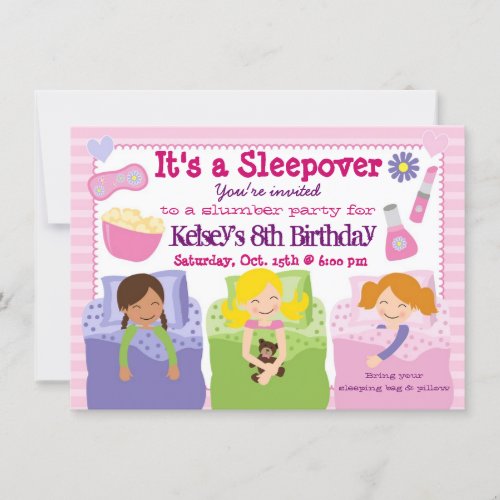 Girls Slumber Party Sleepover Pajama Invitation