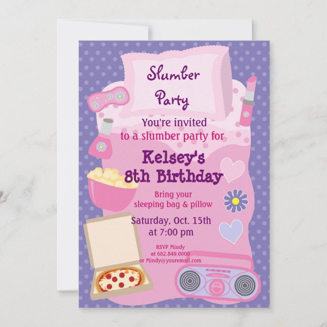 Girls Slumber Party Sleepover Pajama Invitation (Front)
