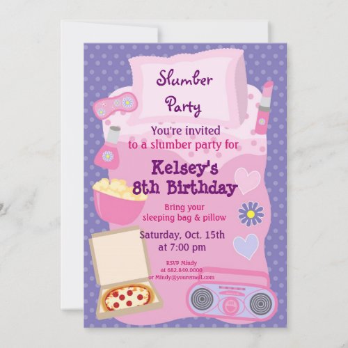 Girls Slumber Party Sleepover Pajama Invitation