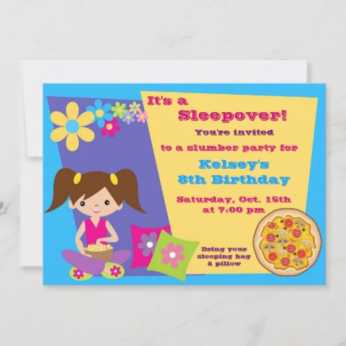 Girls Slumber Party Sleepover Pajama Invitation