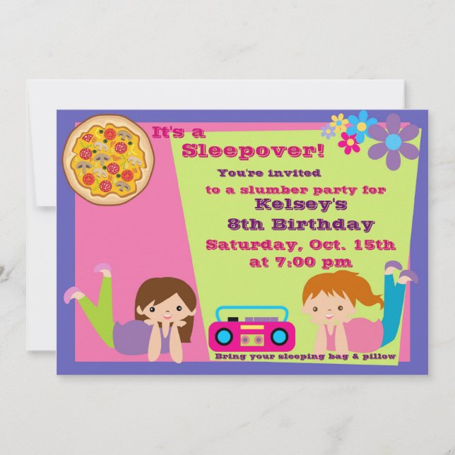 Girls Slumber Party Sleepover Pajama Invitation (Front)
