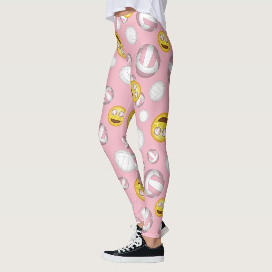 girl's smiley emojis and volleyballs pattern leggings