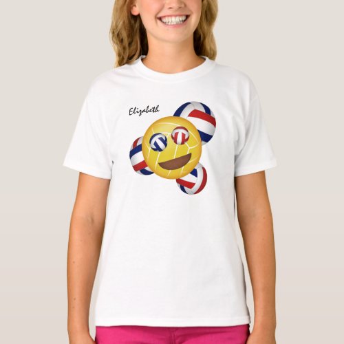 girls smiling volleyball emoji red white and blue T_Shirt