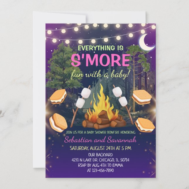 Girls S'more Fun Campfire Smores Baby Shower Invitation (Front)