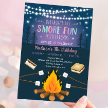Girls S'more Fun S'mores Campfire Birthday Invitation