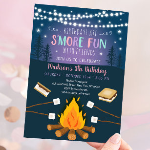 Girls S'more Fun S'mores Campfire Birthday Invitation