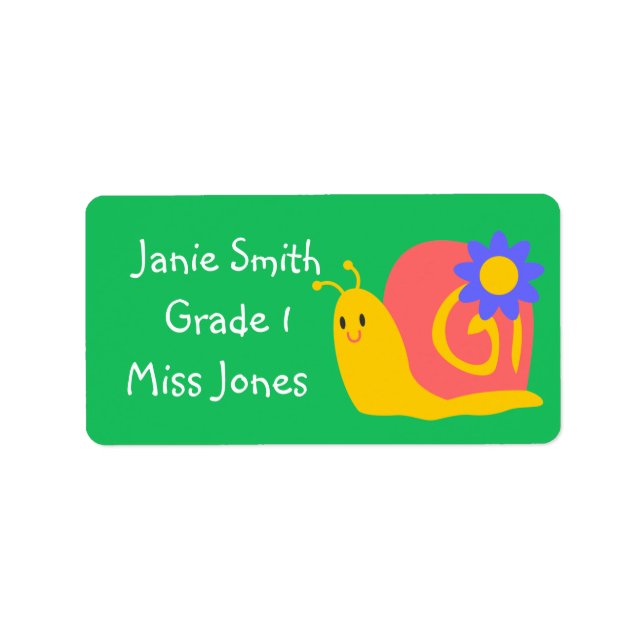 Girl's snail cute name book labels (Front)