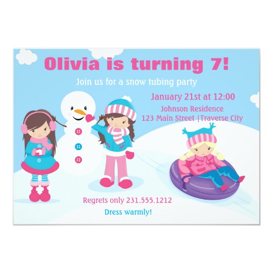 Girls Snow Tubing Invitation Zazzle Com