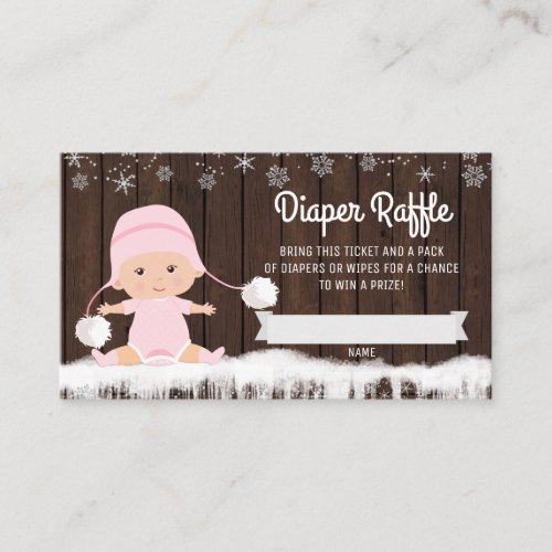 Girls Snowflake Diaper Raffle Tickets Enclosure Card