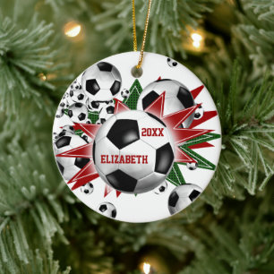 Girls Soccer Ball Blowout Ceramic Ornament