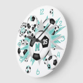 girls soccer ball blowout light teal gray stars large clock (Angle)
