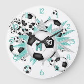 girls soccer ball blowout light teal gray stars large clock (Front)