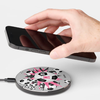 girls soccer ball blowout pink black stars wireless charger