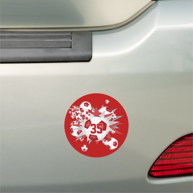 girls soccer ball blowout red white locker or car magnet (In Situ)