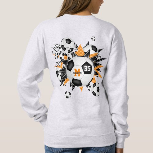 girls soccer ball blowout w black orange stars sweatshirt