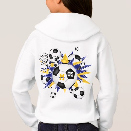 girls soccer ball blowout w blue gold stars hoodie