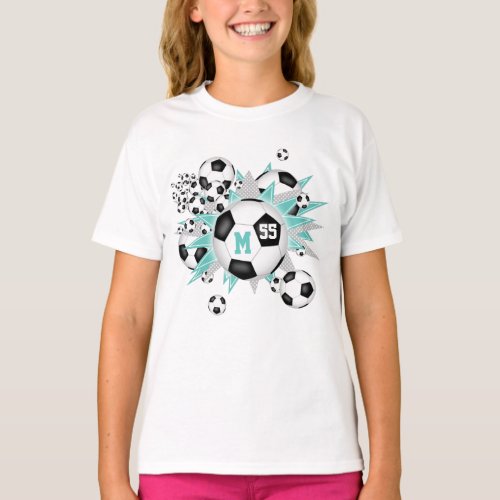 girls soccer ball blowout w lt teal gray stars T_Shirt