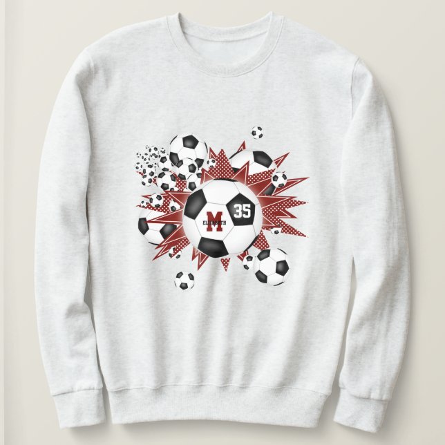 girls soccer ball blowout w maroon white stars sweatshirt (Design Front)