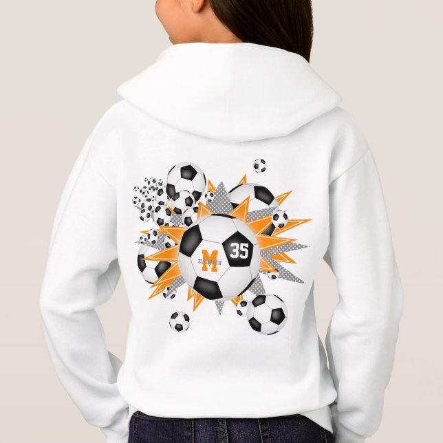 girls soccer ball blowout w orange gray stars  hoodie (Back)